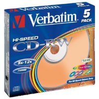 verbatim cd rw 12x color slim case 5pcs photo