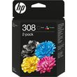 hp melani inkjet no308 2 pack black tri color me oem 6l6s6ue photo