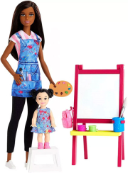 barbie you can be anything dark skin doll art teacher with brunette kid doll gjm30 photo