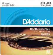 xordes akoystikis kitharas d addario ez940 12string guitar light 10 47 85 15 bronze bright tone photo