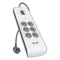 belkin bsv604vf2m surge plus white 6 ac outlets 24a usb 650j 2m extra photo 1