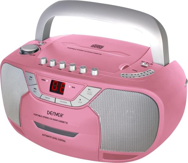Denver Tcp34 Boombox With Radio/cd & Cassette Player Pink/silver Cd