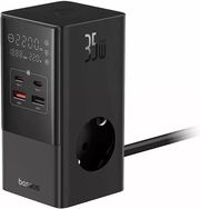 baseus charging station powercombo tower 35w 2xusb 2x type c 3 power sockets black photo