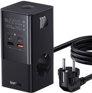 baseus charging station powercombo tower 100w 2x usb 2x type c 2x power sockets 15m black photo