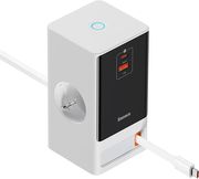 baseus charging station powercombo tower 65w usb 2x type c 2 power sockets 15m white photo