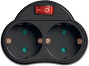 lamtech power socket splitter with 2 schuko outlets on off switch black lam023695 photo