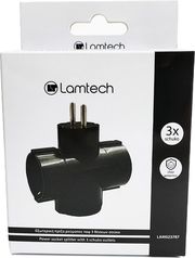 lamtech power socket splitter with 3 schuko outlets black lam023787 photo