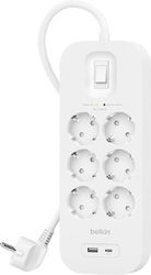 belkin plugboard 6 socket 1xusb a 1xusb c 650j 2m photo