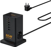 tessan 8 in 1 gan power strip 2xschuko 4xusb 2xtype c 65w with cable 2m black ts fs02de00 photo