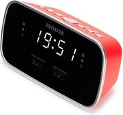aiwa dual alarm clock radio with 2 charging usb ports red cru 19rd photo