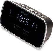 aiwa dual alarm clock radio with 2 charging usb ports black cru 19bk photo