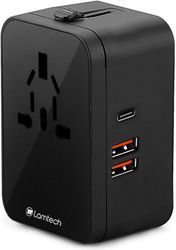 lamtech universal power travel adapter 2xusb 1xtype c 20w black photo