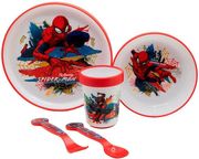 stor marvel spiderman 5 pcs non slip bicolor premium set plate bowl tumbler cutlery83581 photo