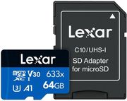 lexar high performance 633x 64gb micro sdxc uhs i u3 v30 a1 blue series lms0633064g bnnng photo