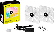 corsair icue sp140 rgb elite 140mm white pwm fan  dual fan kit with lighting node core photo