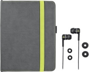 trust 19113 premium folio stand in ear headphone for ipad grey lime photo