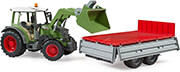 bruder fendt vario 211 with front loader and side trailer photo