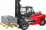 bruder linde ht160 stacker with pallet red black incl 3 mesh boxes photo