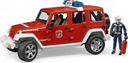 bruder jeep wrangler unlimited rubicon fire truck with firefighter red white photo
