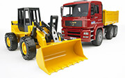 bruder man tga tipper truck with articulated wheel loader fr130 photo