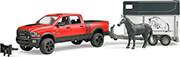 bruder ram 2500 power wagon with horse trailer red white and horse photo