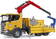 bruder scania super 560r construction site truck with crane and 2 pallets photo