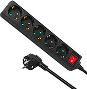 maclean mce227g power strip 5 outlet extension cord with switch black 3500w 5m photo