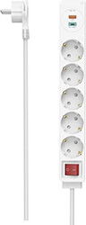 hama 223186 power strip 5 way usb c a 18 w pd qc flat plug 14 m white photo