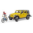 bruder jeep wrangler rubicon unlimited yellow black incl bike and cyclist photo