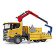 bruder scania super 560r construction site truck with crane and 2 pallets photo