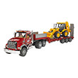 bruder mack granite low loader and jcb 4cx backhoe loader red photo