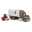 bruder mack granite ups logistics truck with truck mounted forklift photo