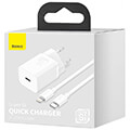 baseus super si quick charger 1c 20w cable type c to lightning iphone ipad 1m white extra photo 1