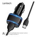lamtech 2xusb 24a car charger with type c cable 1m black lam112563 extra photo 1