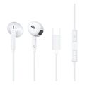 qcy lh1 white wired semi ear earphones w mic ios android type c 115m cable 20 20khz extra photo 2
