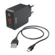 hama 178336 charger kit micro usb 3 a charger qc 30 micro usb cable 15 m black photo