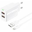 travel fast charger foneng eu63 with 2 output 2xusb a 12w 24a usb a to lightning cable 1m white photo