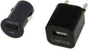 logilink pa0076 usb travel charger combo kit 220v 12v ac 5v 1a car 5v 15a photo