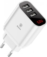 baseus universal wall charger mirror lake 3x usb 34a with display white photo