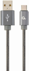 cablexpert cc usb2s amcm 2m bg premium spiral metal type c usb charging data cable 2m metallic grey photo