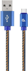 cablexpert cc usb2j amcm 2m bl premium jeans denim type c usb cable with metal connectors 2m blue photo