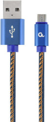 cablexpert cc usb2j ammbm 2m bl premium jeans denim micro usb cable with metal connectors 2m blue photo