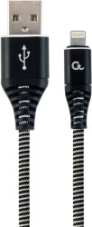 cablexpert cc usb2b amlm 1m bw premium cotton braided 8 pin charging cable black white 1m photo