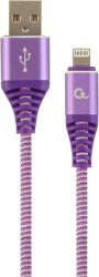 cablexpert cc usb2b amlm 1m pw premium cotton braided 8 pin charging cable purple white 1 m photo