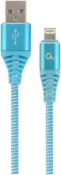 cablexpert cc usb2b amlm 2m vw premium cotton braided 8 pin charging cable blue white 2 m photo
