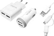 logilink pa0137 usb charger set 1x car charger 1x usb charger 2 ports photo
