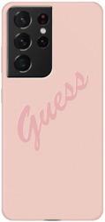 guess silicone case silicone vintage script for samsung galaxy s21 ultra 5g g998 pink photo