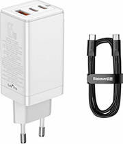 baseus gan3 pro quick charger 2x type c usb 65w cable type c 100w 1m white photo