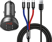 baseus car charger 24w display usb cable 3 in 1 photo