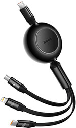 baseus bright mirror 4 retractable type c 3in1 cable micro usb c lightning 100w 35a 11m black photo